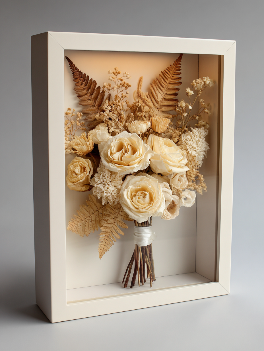 Bridal Bouquet Flower Preservation: Large Framed Wedding Floral  ShadowBox with Lights -